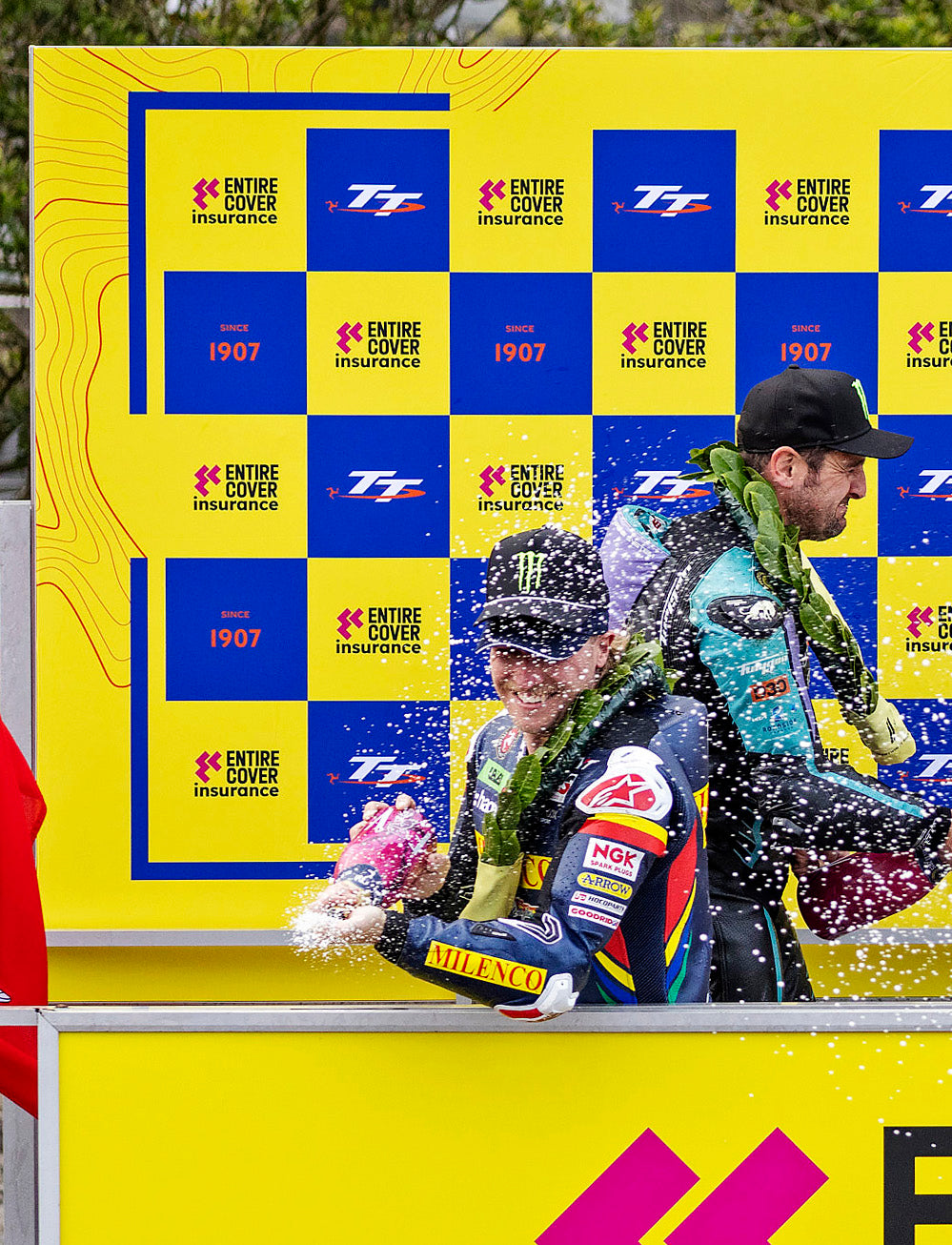 Isle of Man TT Races 2025 Entire Cover insurance Supertwin Race 2 Podium Backdrop